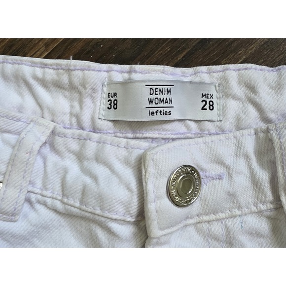 Lefties white Denim Women's 6/8 Wide Leg Raw Hem Distressed Jeans Y2K streetwear - Picture 4 of 10